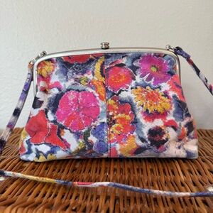 Hobo Brand Lana Poppy Floral Leather Convertible Crossbody Bag Purse Kiss Lock